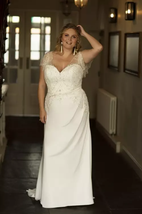 Isla Art Deco Beaded Crepe Plus Size Wedding Dress True Curves